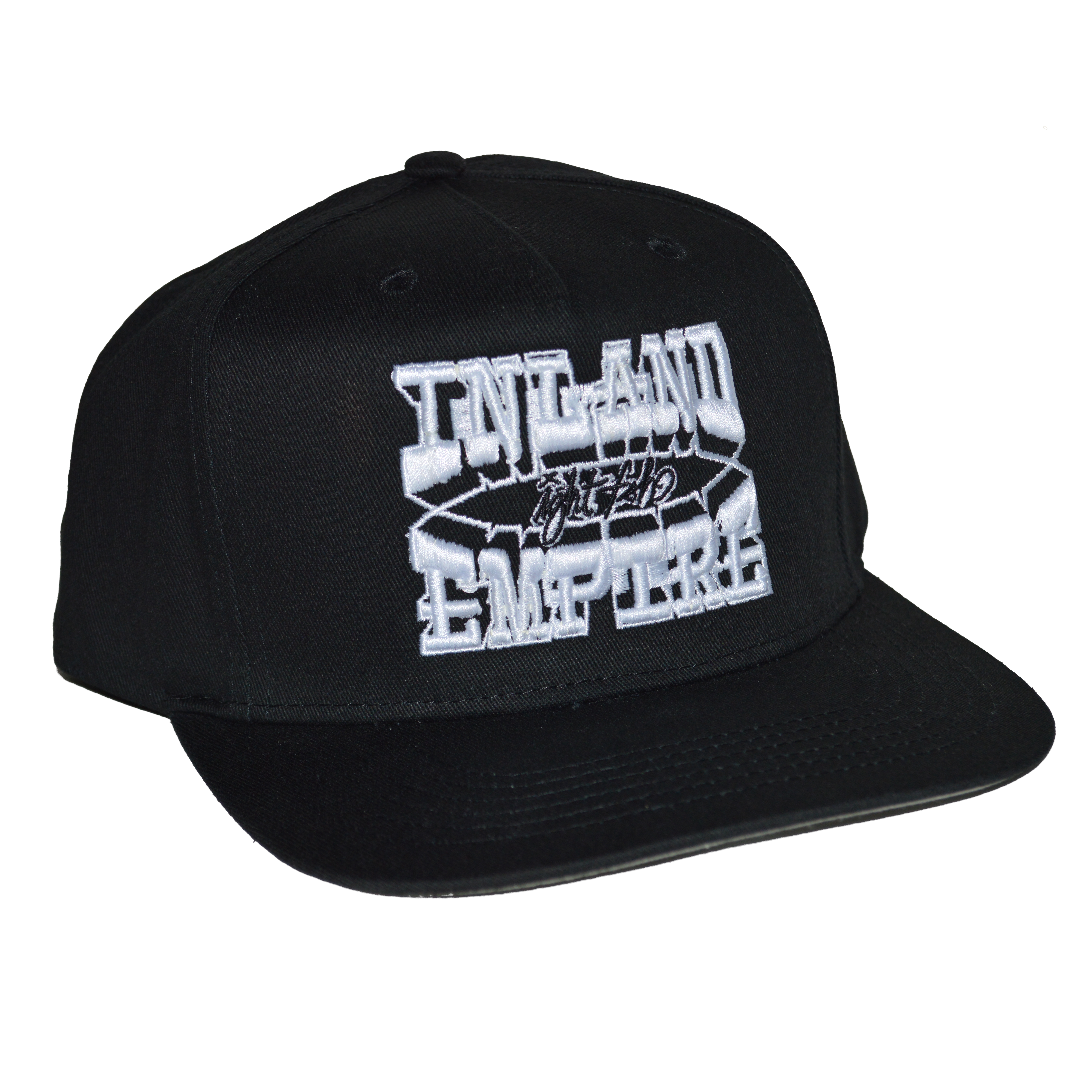 Black snapback cap  white puff embroidery inland empire hat streetwear southern california